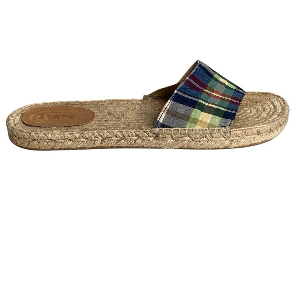 J. CREW Women's Madras Plaid Espadrille Slide Sandals Sz 9 Coastal Preppy Casual